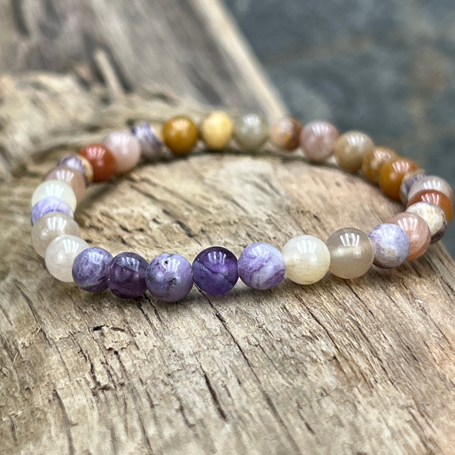 Prosperity, Passion & Protection - Sapphire, Aventurine, Fluorite and Moonstone Beaded Bracelet - Dainty Bohemian Style Stackable Jewelry