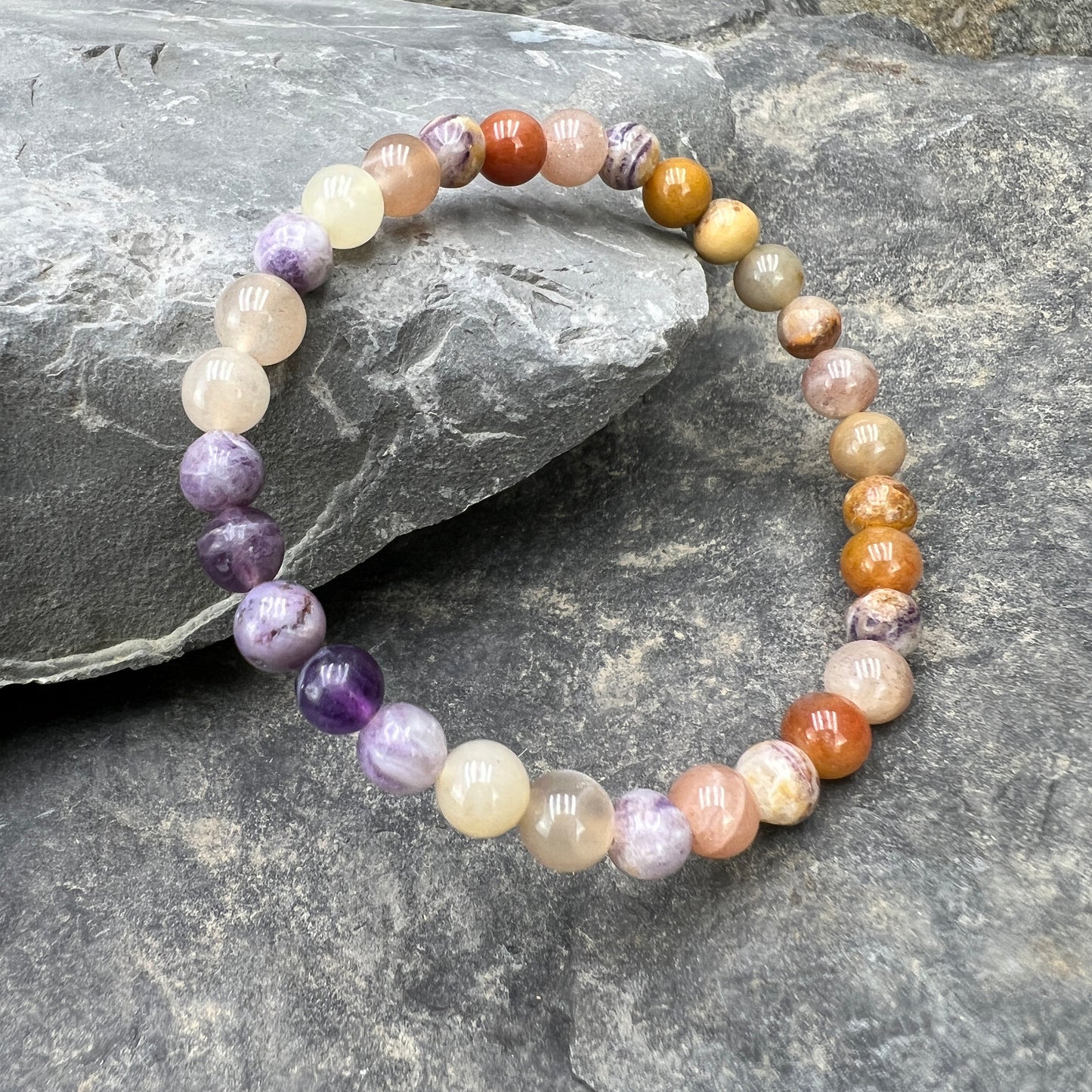 Prosperity, Passion & Protection - Sapphire, Aventurine, Fluorite and Moonstone Beaded Bracelet - Dainty Bohemian Style Stackable Jewelry