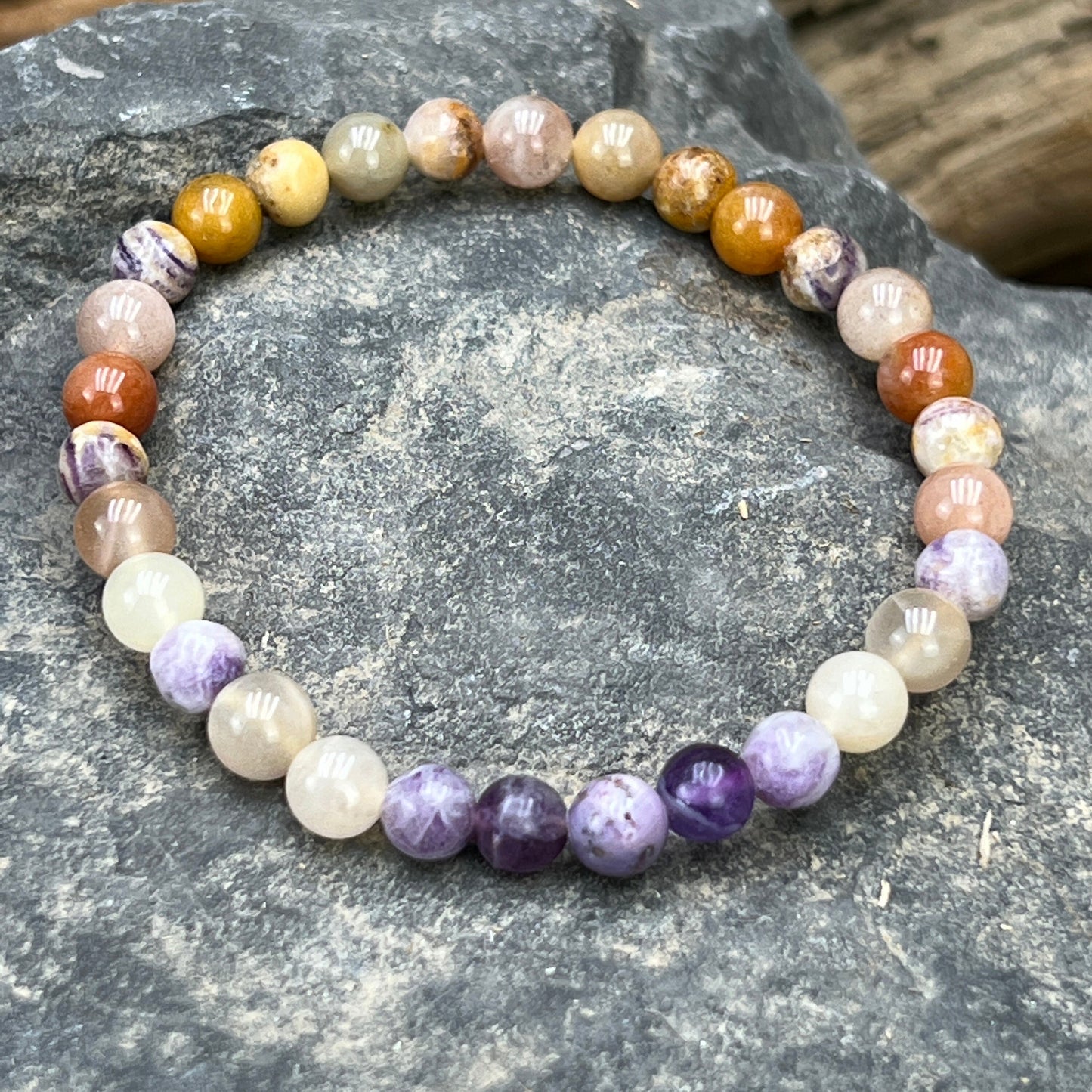 Prosperity, Passion & Protection - Sapphire, Aventurine, Fluorite and Moonstone Beaded Bracelet - Dainty Bohemian Style Stackable Jewelry