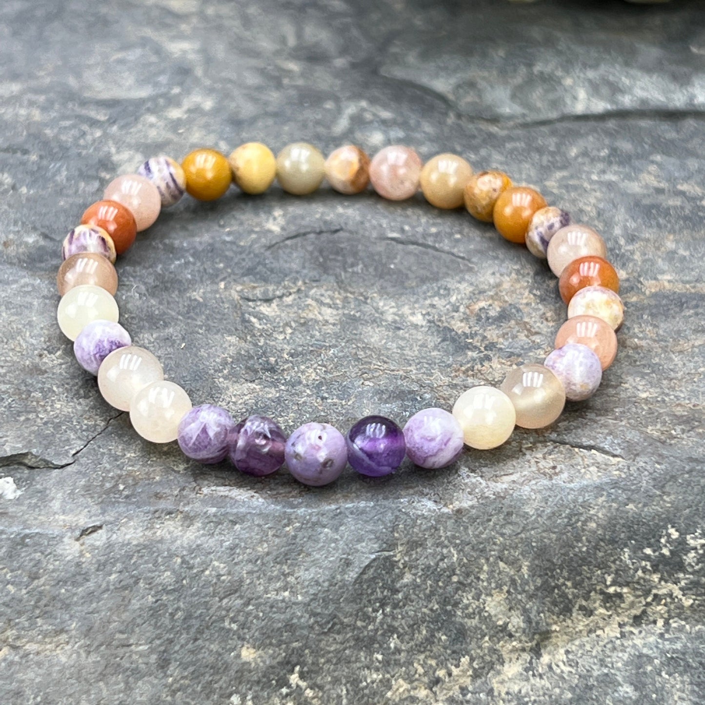 Prosperity, Passion & Protection - Sapphire, Aventurine, Fluorite and Moonstone Beaded Bracelet - Dainty Bohemian Style Stackable Jewelry