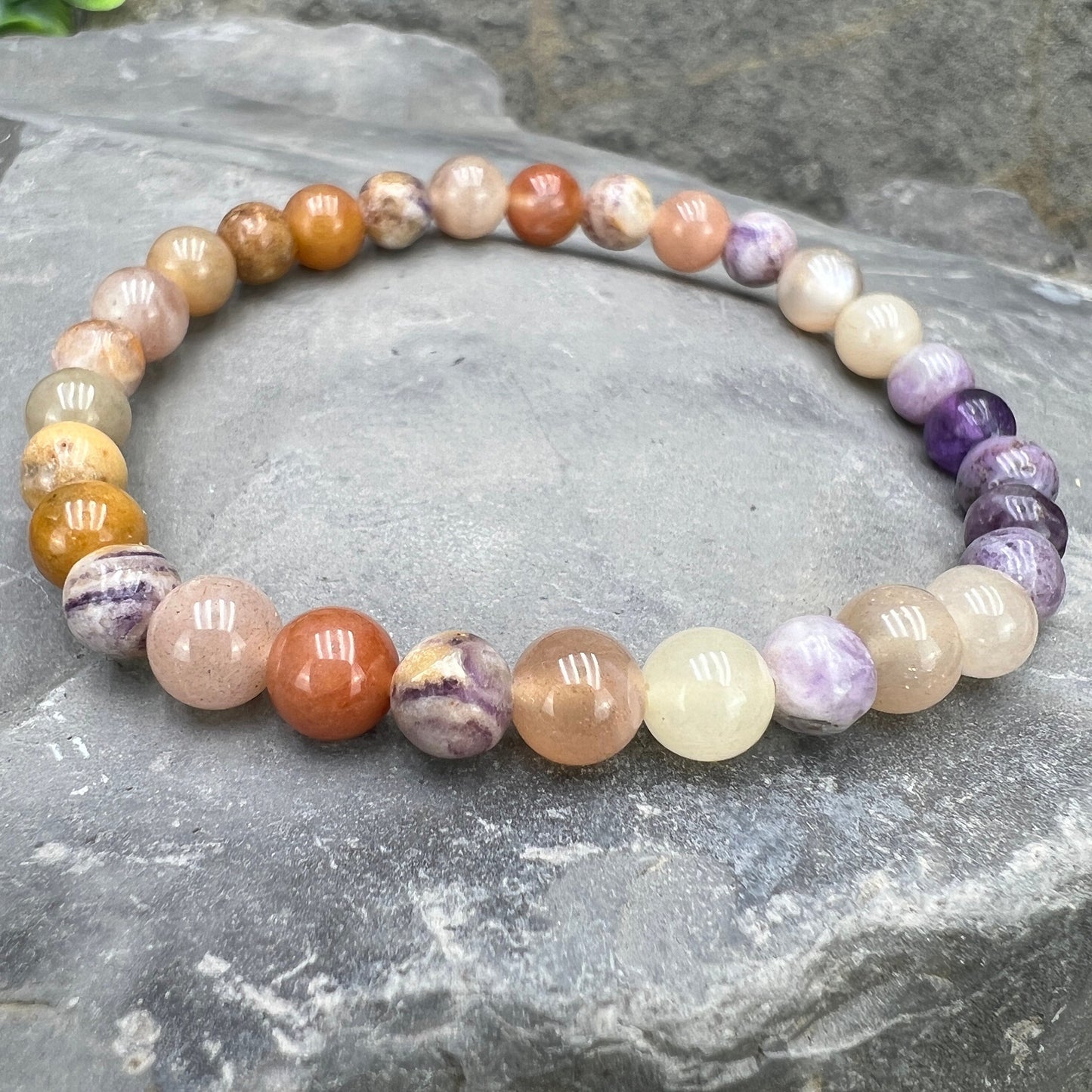 Prosperity, Passion & Protection - Sapphire, Aventurine, Fluorite and Moonstone Beaded Bracelet - Dainty Bohemian Style Stackable Jewelry