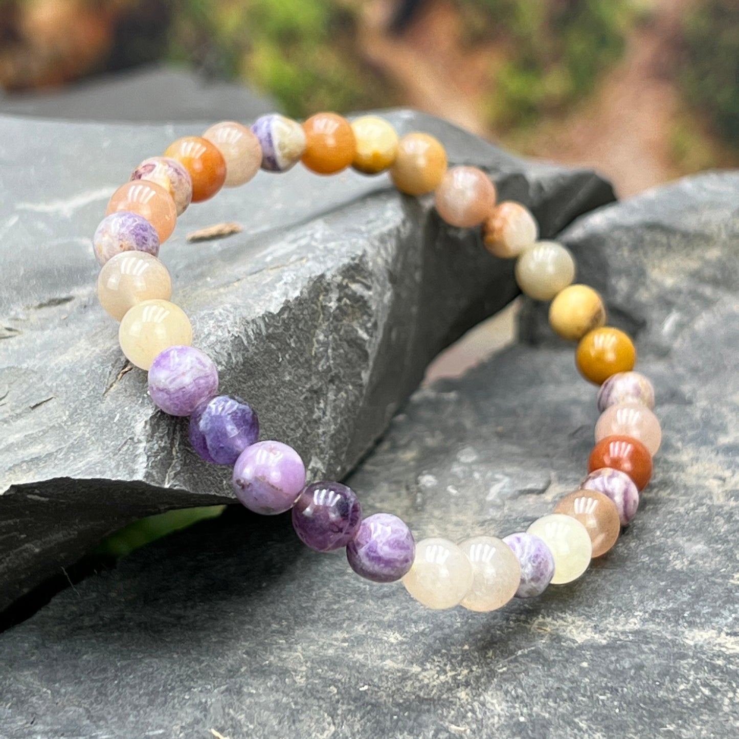 Prosperity, Passion & Protection - Sapphire, Aventurine, Fluorite and Moonstone Beaded Bracelet - Dainty Bohemian Style Stackable Jewelry