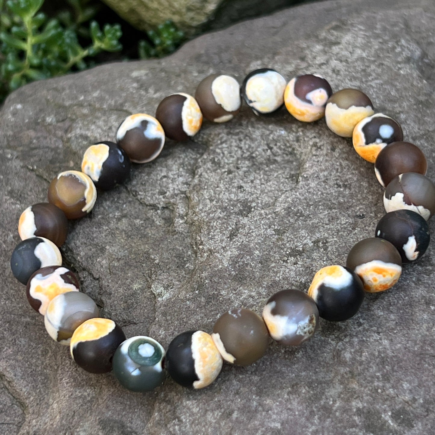Root, Sacral & Solar Plexus Chakra Gemstone Beaded Bracelet, Natural Agate Jewelry, Yoga Wrist Mala, Stackable