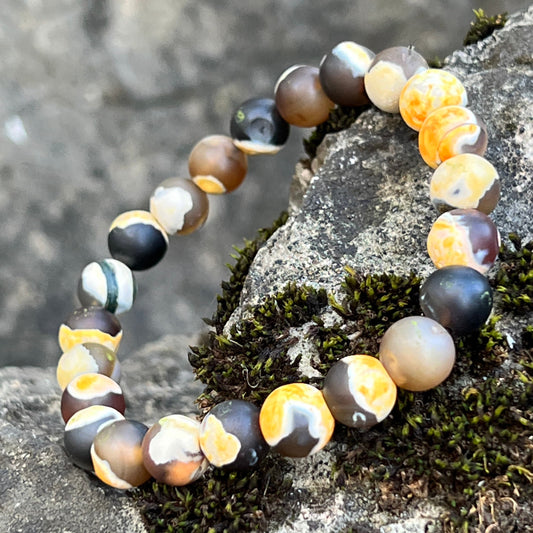 Root, Sacral & Solar Plexus Chakra Gemstone Beaded Bracelet, Natural Agate Jewelry, Yoga Wrist Mala, Stackable