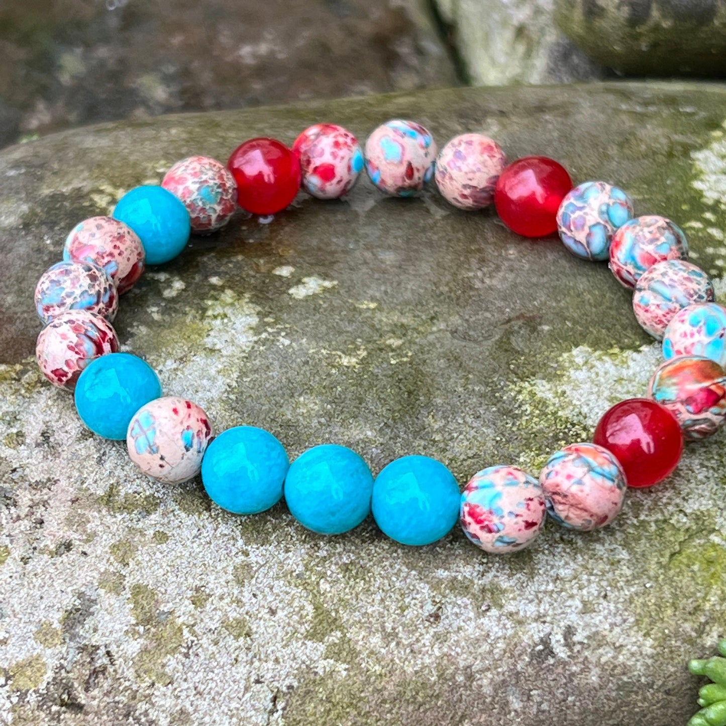 Creativity +  Focus Jade & Imperial Sea Sediment Jasper Gemstone Beaded Bracelet, Color Therapy, Aegean Style, Wrist Mala, Stackable