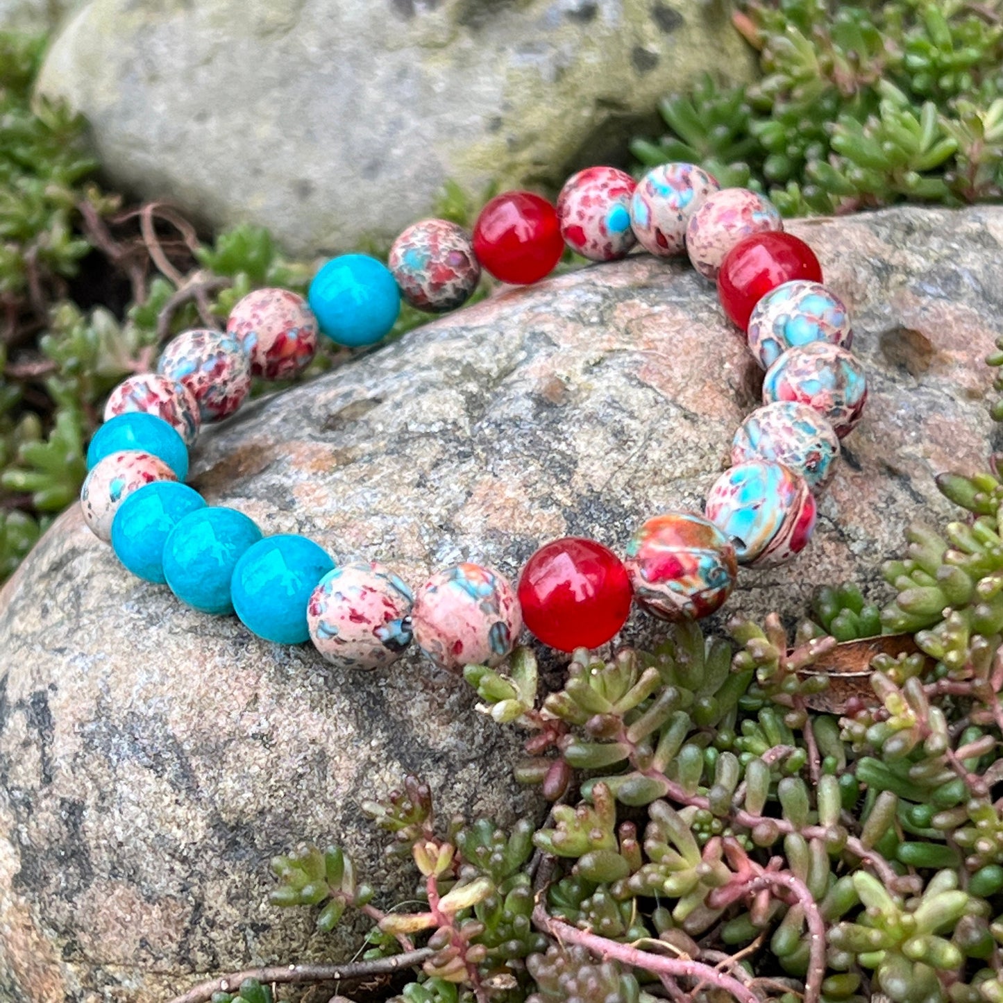 Creativity +  Focus Jade & Imperial Sea Sediment Jasper Gemstone Beaded Bracelet, Color Therapy, Aegean Style, Wrist Mala, Stackable