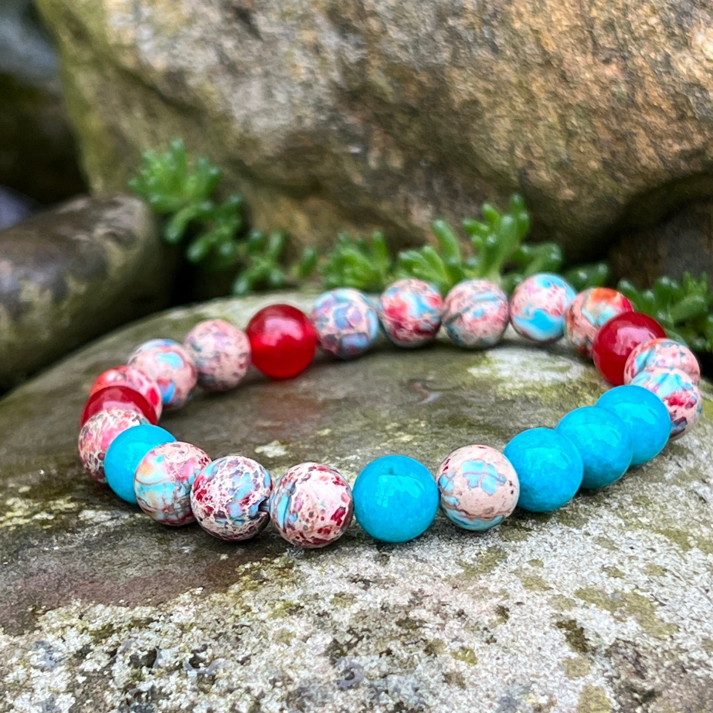 Creativity +  Focus Jade & Imperial Sea Sediment Jasper Gemstone Beaded Bracelet, Color Therapy, Aegean Style, Wrist Mala, Stackable