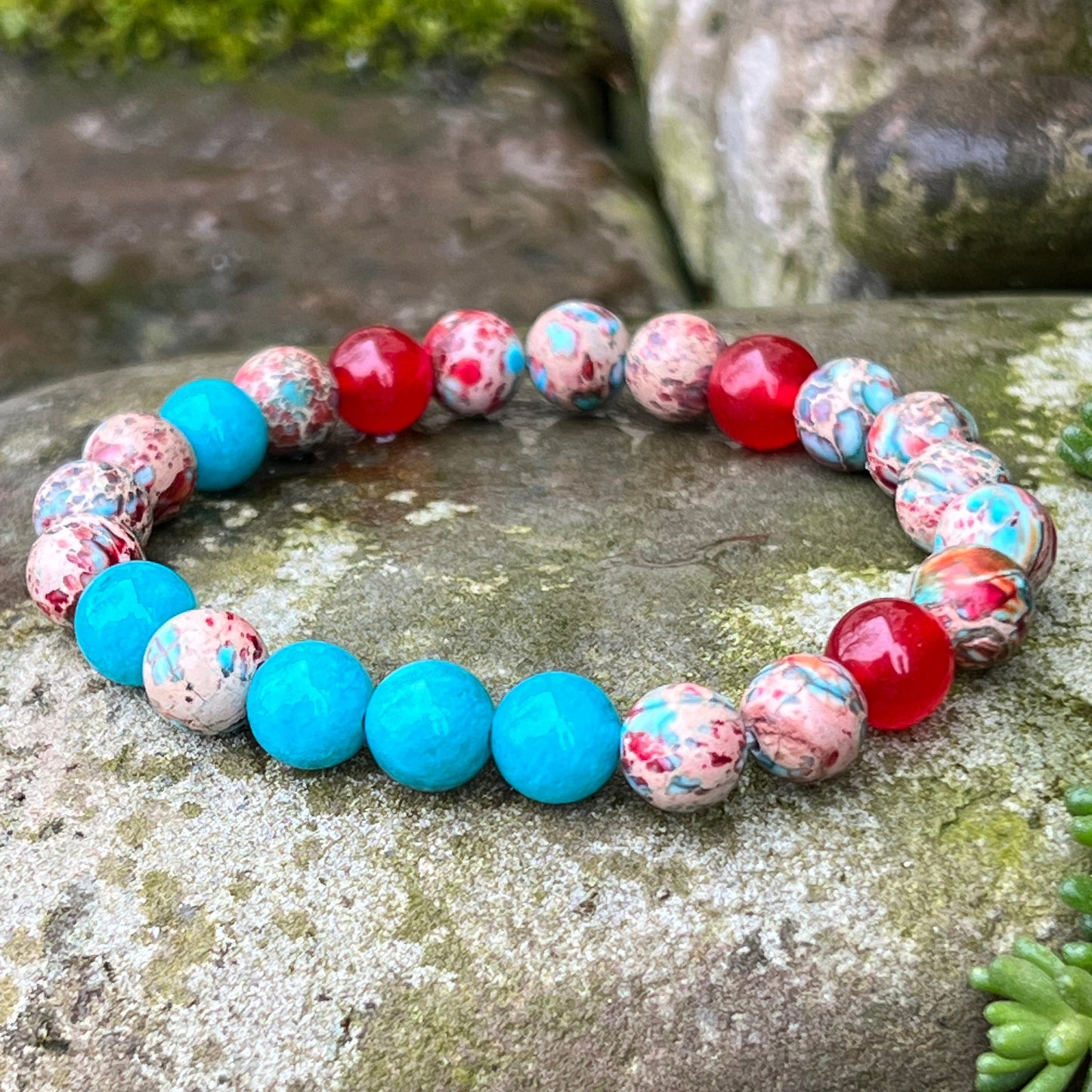 Creativity +  Focus Jade & Imperial Sea Sediment Jasper Gemstone Beaded Bracelet, Color Therapy, Aegean Style, Wrist Mala, Stackable