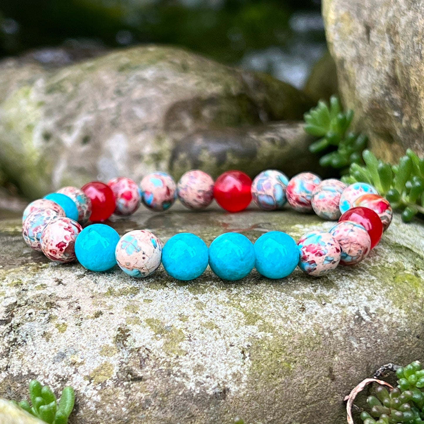 Creativity +  Focus Jade & Imperial Sea Sediment Jasper Gemstone Beaded Bracelet, Color Therapy, Aegean Style, Wrist Mala, Stackable