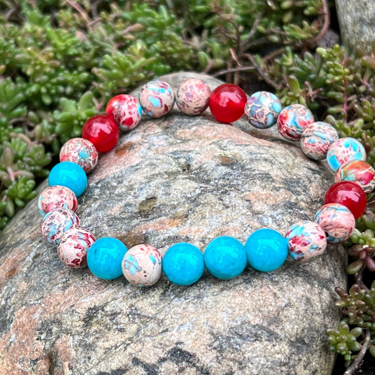 Creativity +  Focus Jade & Imperial Sea Sediment Jasper Gemstone Beaded Bracelet, Color Therapy, Aegean Style, Wrist Mala, Stackable