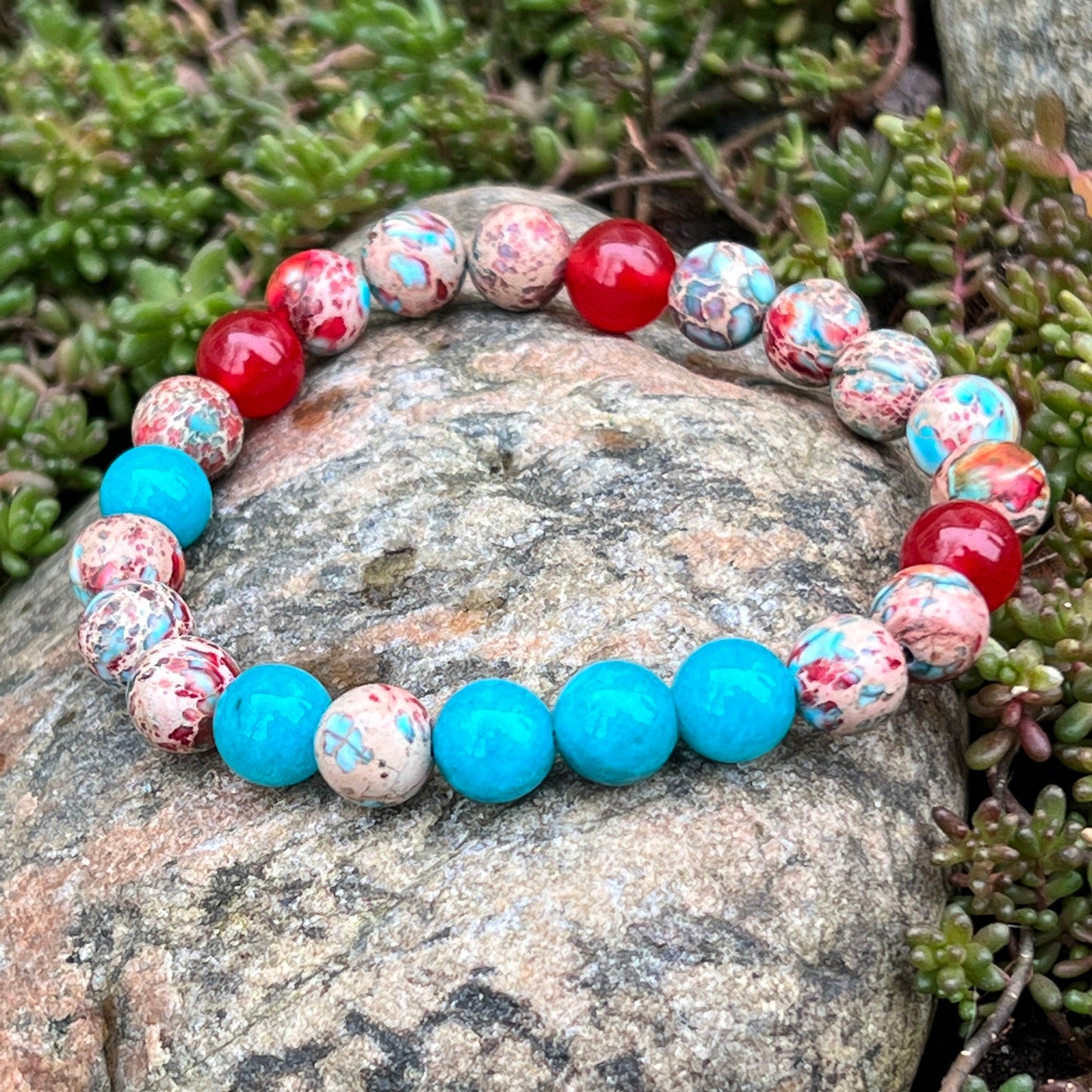 Creativity +  Focus Jade & Imperial Sea Sediment Jasper Gemstone Beaded Bracelet, Color Therapy, Aegean Style, Wrist Mala, Stackable