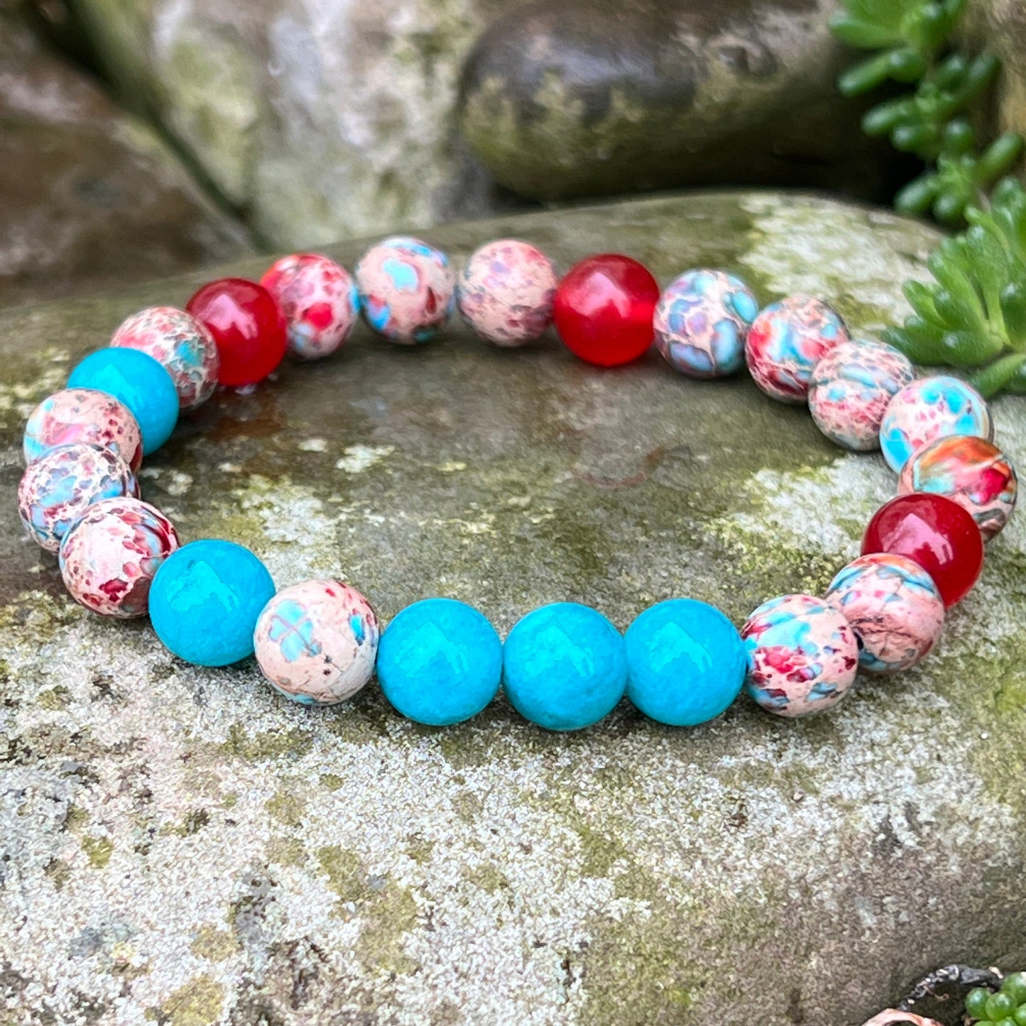 Creativity +  Focus Jade & Imperial Sea Sediment Jasper Gemstone Beaded Bracelet, Color Therapy, Aegean Style, Wrist Mala, Stackable